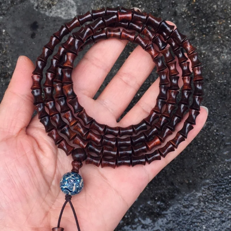 

Подлинный буддийский браслет из старого дерева Хуанхуали с Хайнаня, 108 бамбуковых бусин 6*8 мм