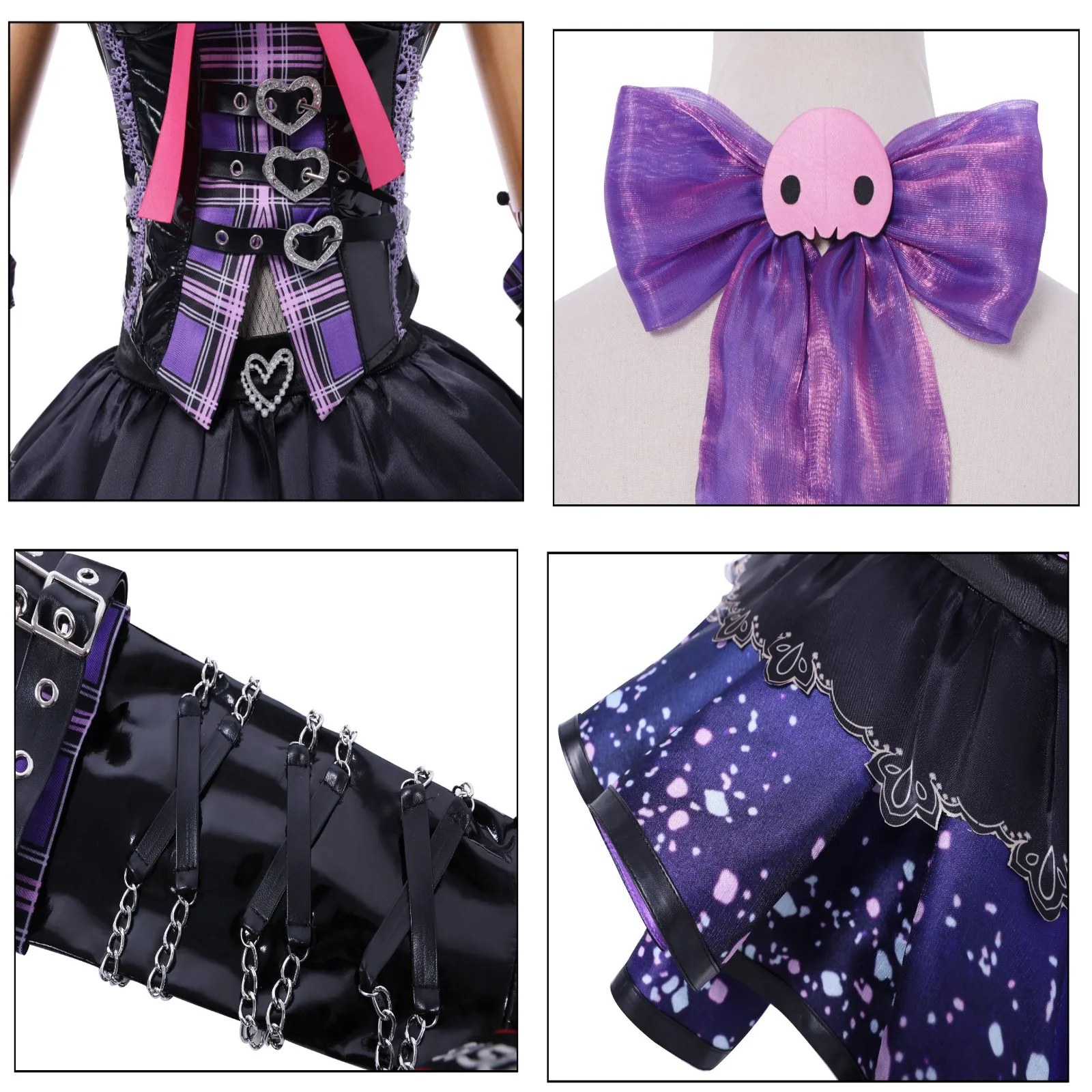 In Stock Tessa Cosplay Game Naraka Cosplay Costume Devil Lolita Purple Kuromi Dress Wig Set Halloween Party for Woman Girl suit