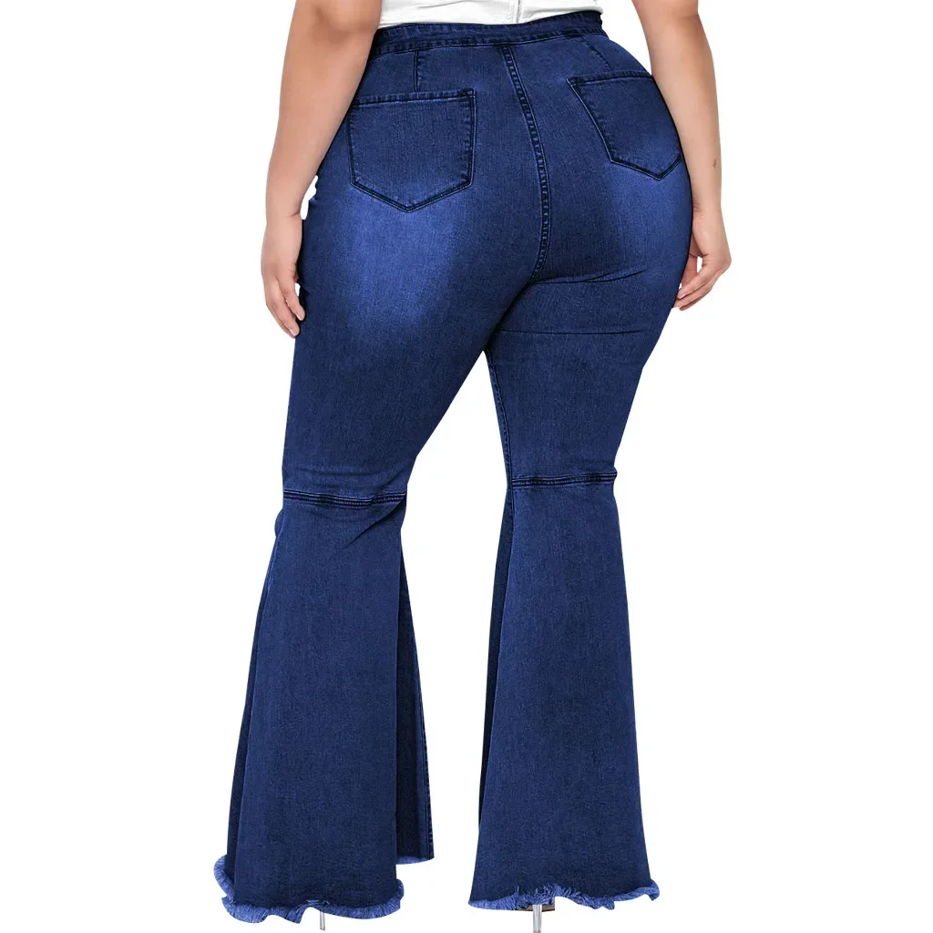 Femmes jean Flare pantalon Denim lavage bouton ample Sipper poches pantalon haute rue léger Strech solide décontracté printemps 2025