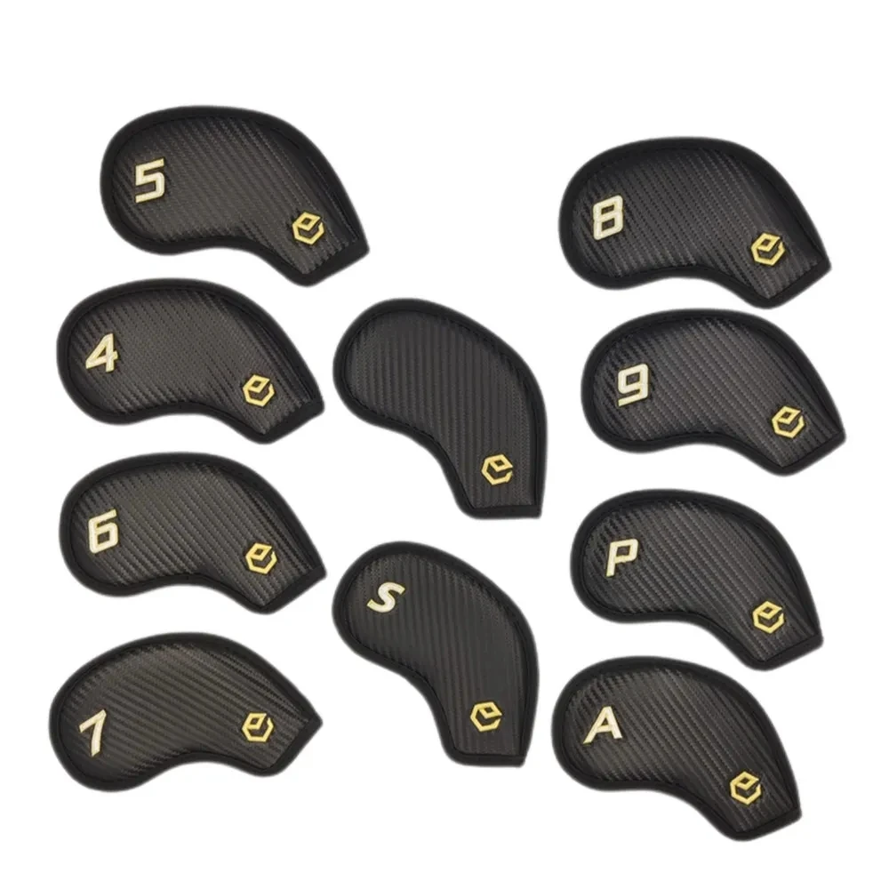 Golf Club Headcover Iron Cover PU Leather Waterproof 10 Pcs Set Druable Fit Club Headcovers,Black Crystal