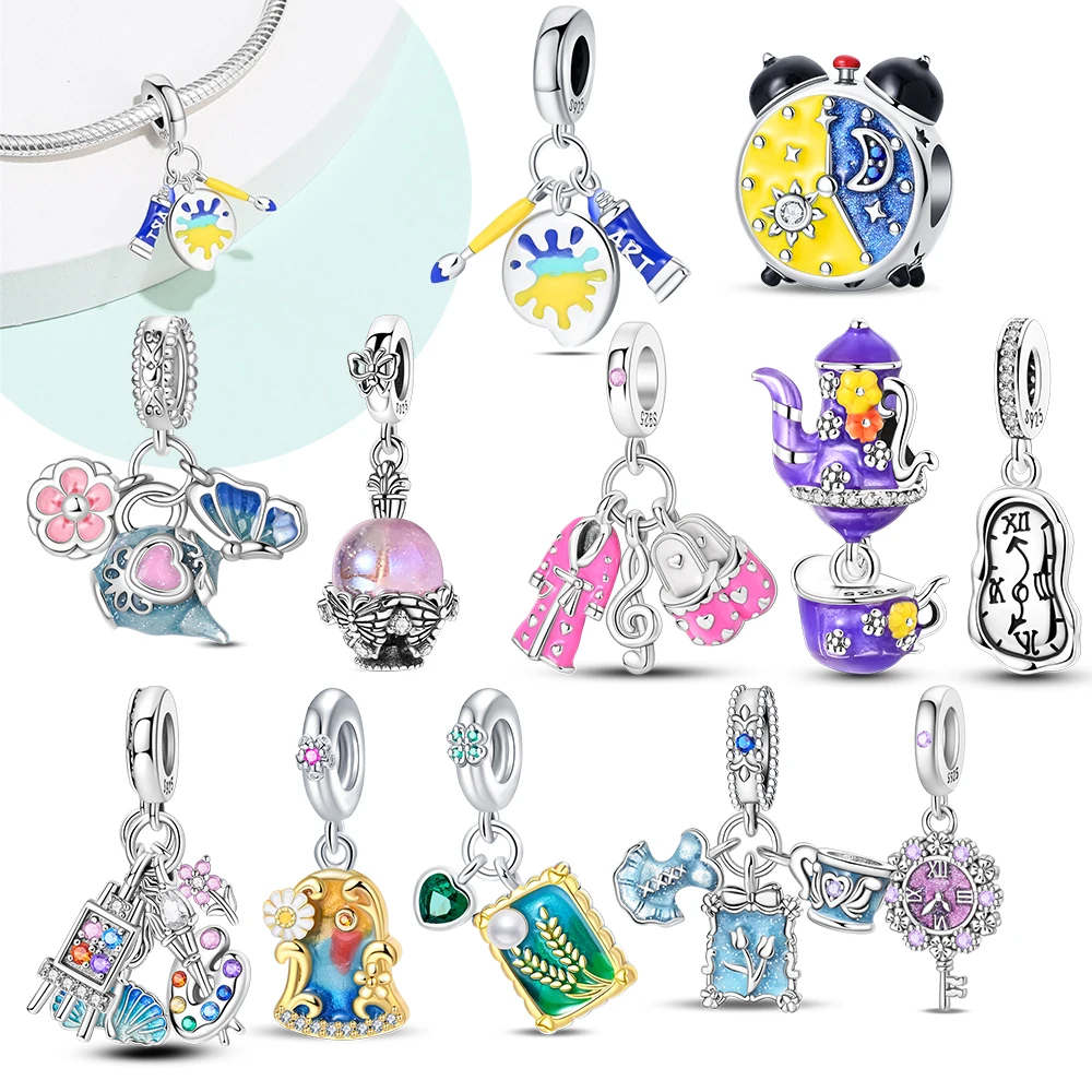 Abalorios Originales de Plata Bañada con Diseño de Mariposa y Flor de Paleta, Ideales para Pulseras, Bolsos, Llaveros, DIY, Accesorio Lindo para Mujer, Regalo de Fiesta