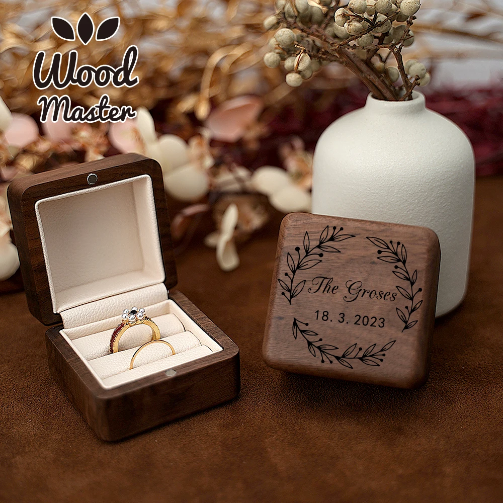 Wooden Ring Box for Wedding Engagement Ring Box Custom Proposal Engraved Ring Bearer Anniversary Gifts for Girlfriend