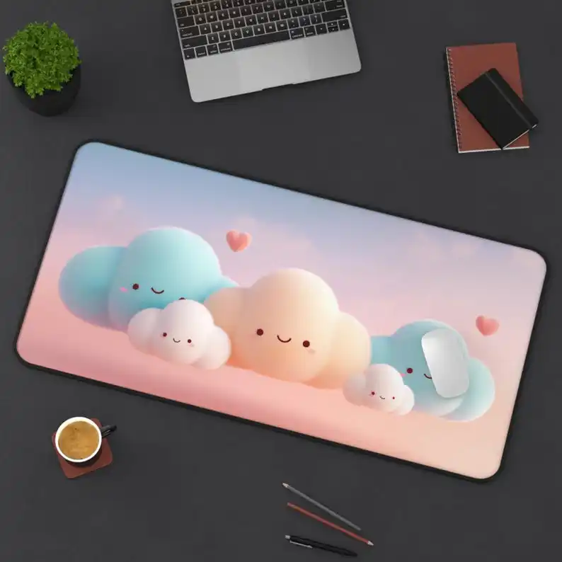 

Cute Cloud Family Desk Mat, Adorable Pastel Desk Mat, Suitable for Gamers, Soft and Beautiful Mouse Pad, Cute Room Decoration