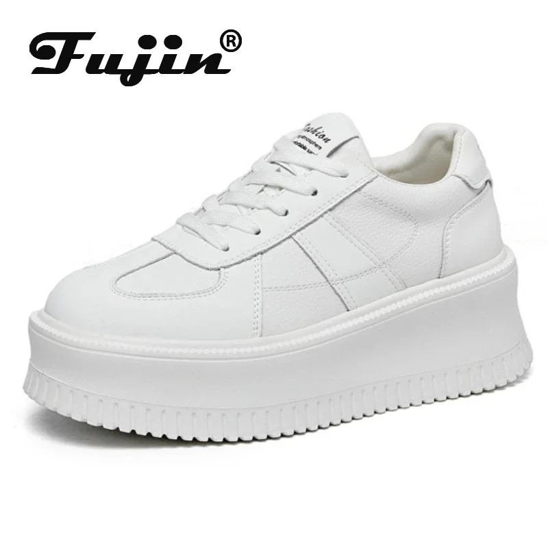 

Fujin 6 см из коровьей кожи, удобные дышащие кроссовки на платформе для скейтборда, кроссовки на танкетке, вулканизированные туфли на массивном скрытом каблуке