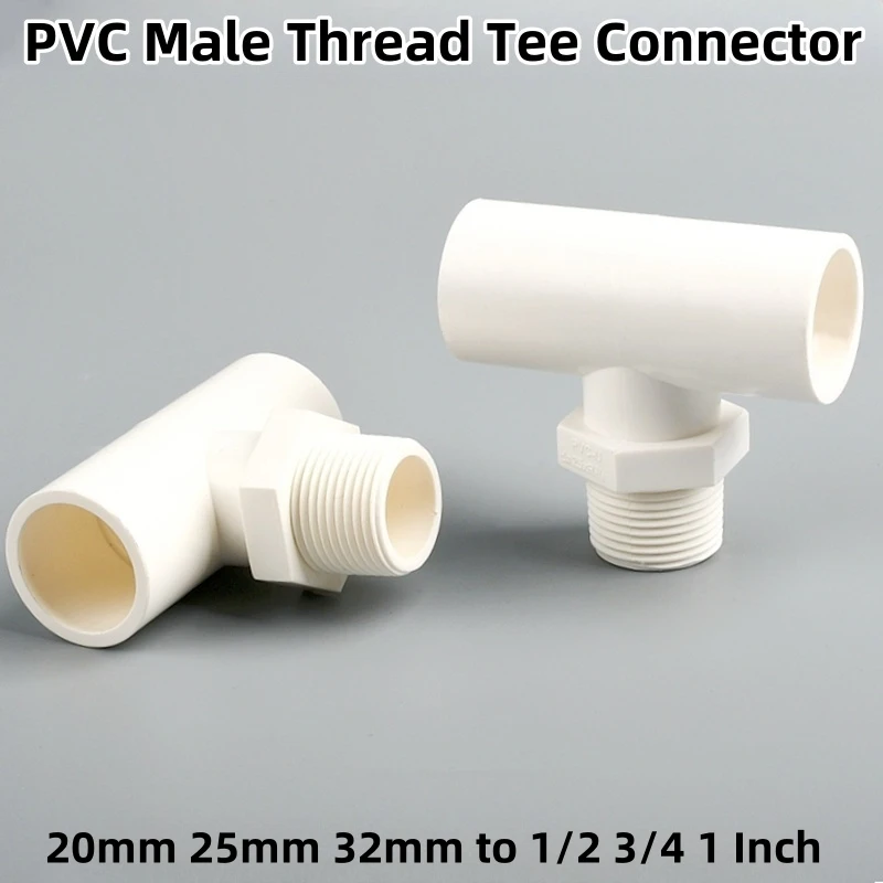 

1/5 шт. 20/25/32 мм до 1/2 3/4 1 дюйм тройник из ПВХ с наружной резьбой, соединители для садового орошения, система подачи воды, соединительные детали для труб, адаптер