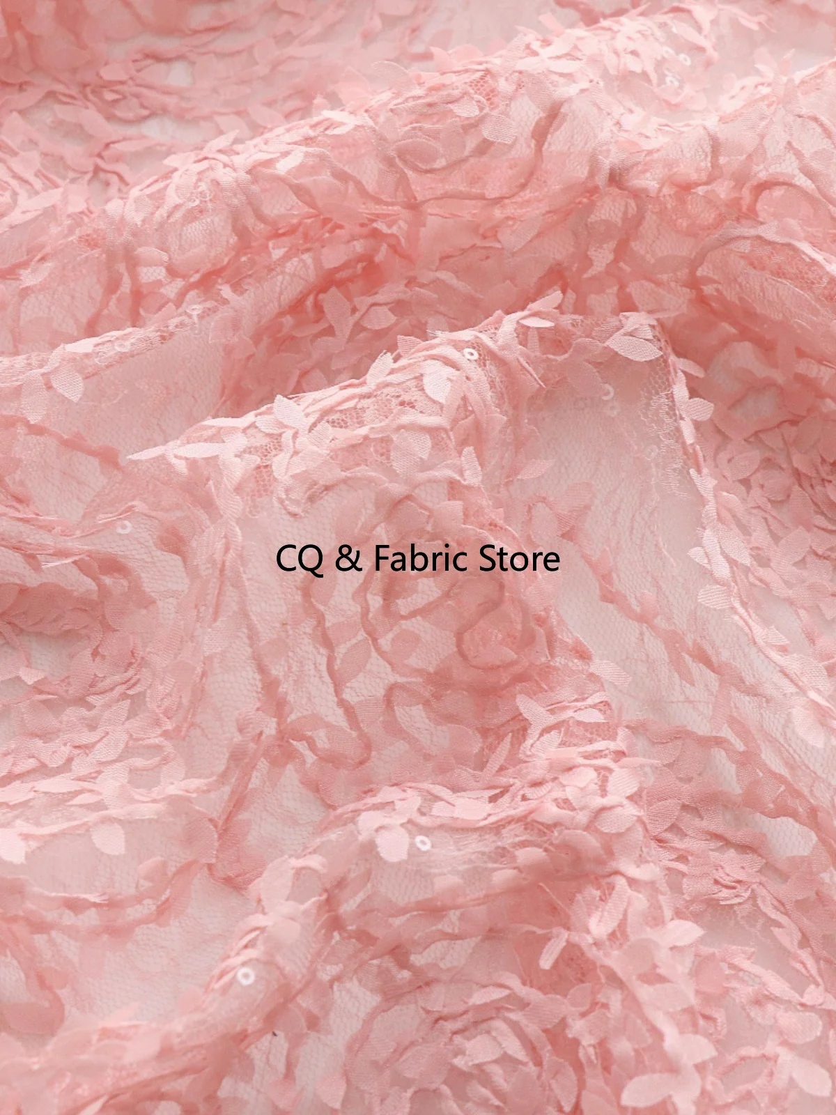 Pink Three-dimensional Plate Flower Embroidery Sequin Decoration Women's Dress Fashion Designer Fabric By The Meter