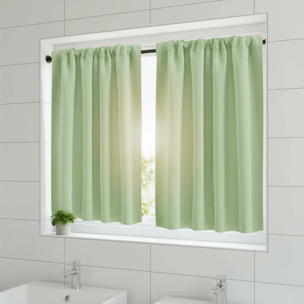 2PCS Solid Color Kitchen Short Curtain Through-rod Design Thickened Room Partition Curtain Light-blocking Cabinet Curtain Cafe