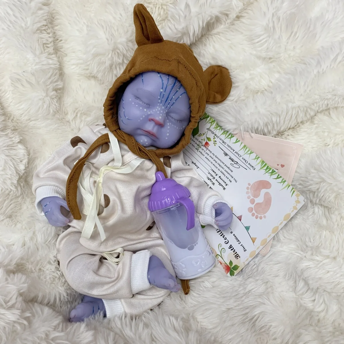 13 Inch Glow in the Dark Reborn Bebe Doll, Full Body Soft Silicone, Hand Painted Luminous Paintings, Sleeping Newborn Alien Doll - view 5