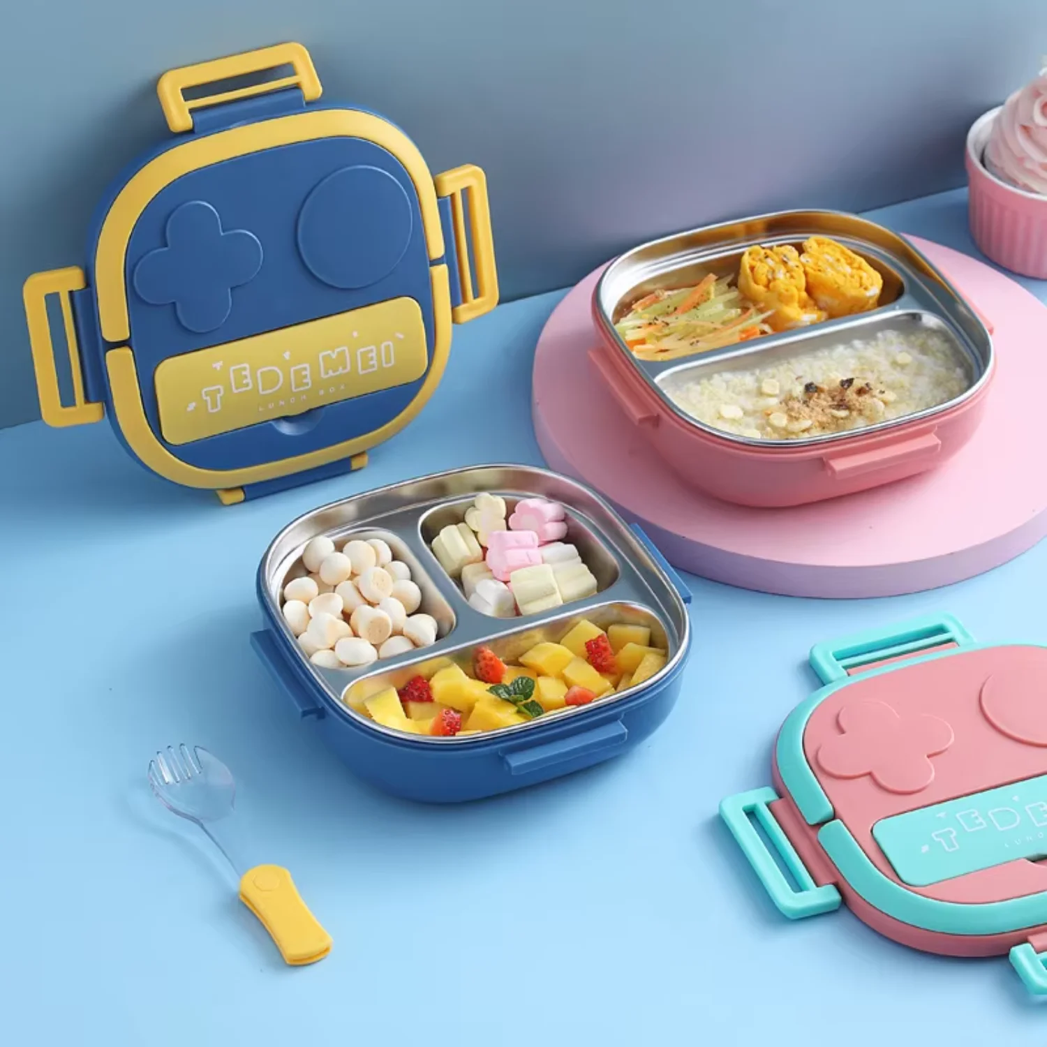 Bpa Free Metal 2 3 Compartment Kids  Lunch  School Camping Take Out Bento  Food Container