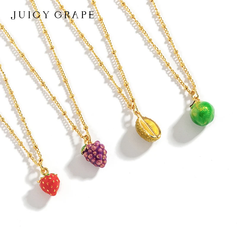 JUICY GRAPE 3D Imitation Fruit Pendants Necklace for Jewelry Handmade Enamel Pendant Necklace Luxury Gift for Birthday Party