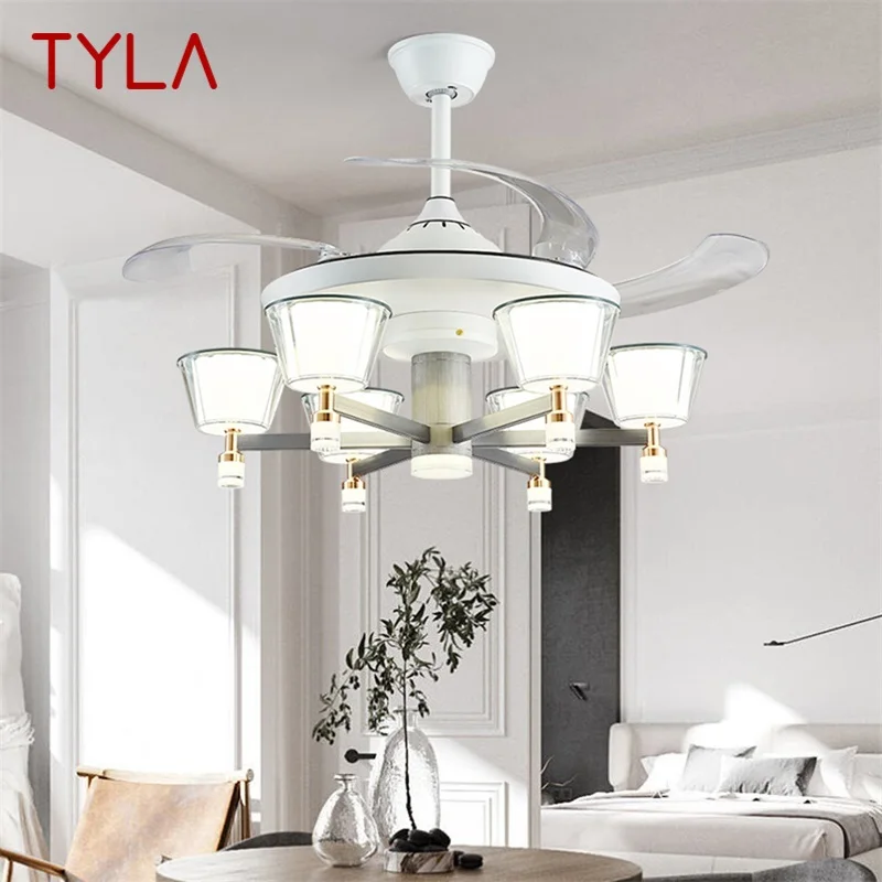 

TYLA Lamp With Ceiling Fan White With Remote Control Invisible Fan Blade LED Fixtures Home Decorative For Living Room Bedroom