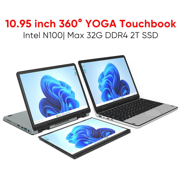 10.95 "2-in-1คอมพิวเตอร์ขนาดเล็กแล็ปท็อป FHD หน้าจอสัมผัส Intel N100สูงสุด32GB RAM จัดเก็บ2TGB โน๊ตบุ๊คปากกาดิจิตอลตัวเลือก Win 11 WIFI