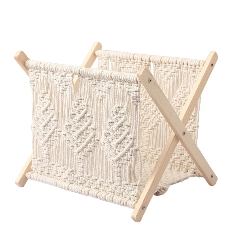 Macrame Magazine Rack Boho Magazine Holder Storage Standing Basket for Newspaper Dropship