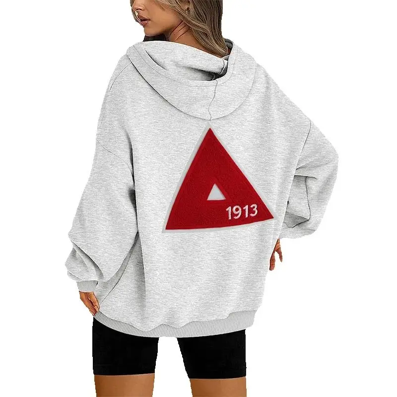 Delta 1913 Triangle Chenille Embroidered Iron Patch for Hoodies, Red and White, Sorority, Delta Sigma Theta, J13, Greek Letter