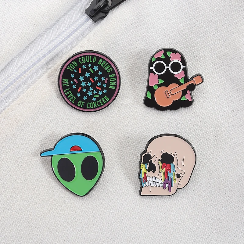 Rock Band Music Albums Alien Skeleton Guitar Enamel Pin You Could Bring Down My Level Of Concern Brooch Lapel Badge Jewelry Gift