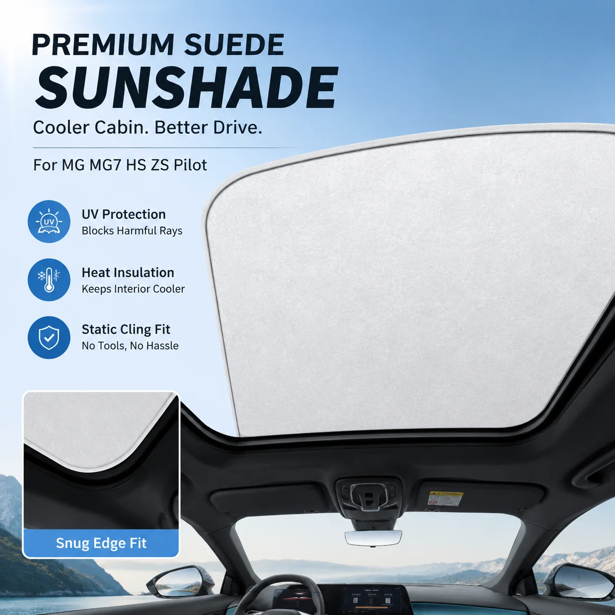Suede Static Cling Sunshade UV Protection Heat Insulation For MG MG7 HS ZS Pilot Car Interior Accessory