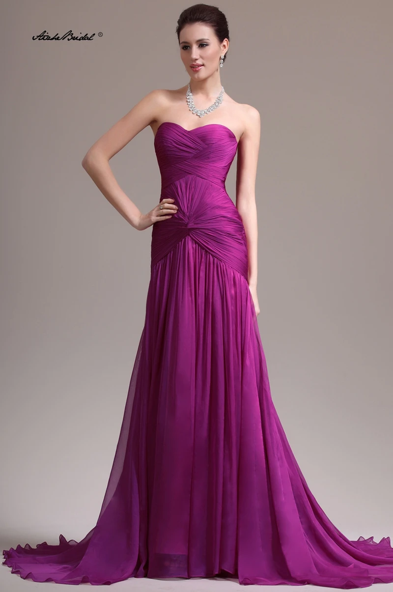 

Purple Strapless Evening Dresses Sweetheart Twisted Pleated Chiffon Floor-length Banquet Party Mother of the Bride Gowns