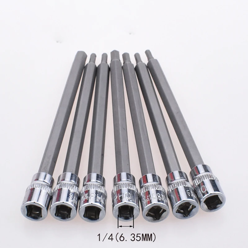 1PCS 400mm Long 1/4 Inch Drive Hex Bit Socket H3-H6 Metric Hexagon Screwdriver Bit Sockets Hand Tools Socket Joint Hexagonal