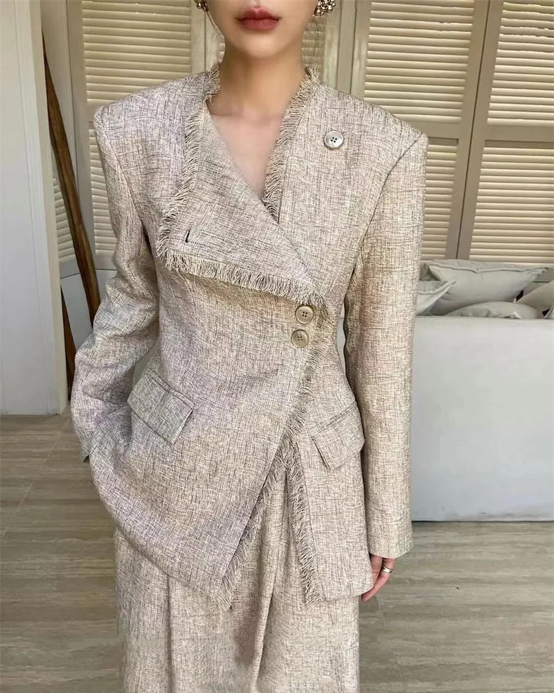 Ensemble veste et pantalon décontractés pour femmes, design à franges, printemps et automne, nouveau, 2 pièces, 2024