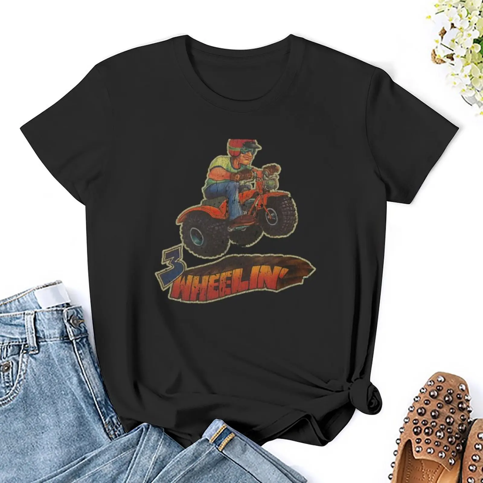 1980s 3-Wheelin' ATV T-Shirt Short sleeve tee graphics workout shirts for Women loose fit