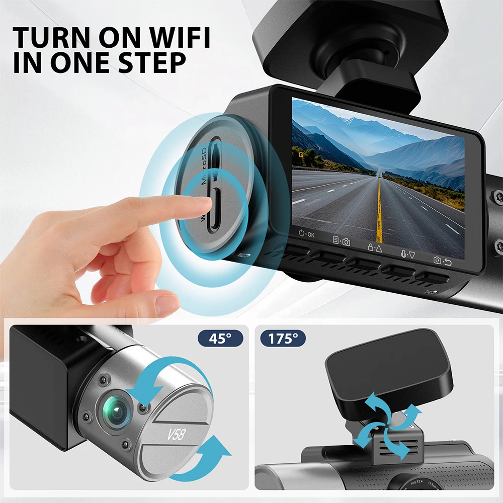 4K Dash Cam 3 Lens Driving Recorder WiFi ADAS Car DVR Front Inside Rear Triple Camera UHD Video Recorder 24H Parking Monitor