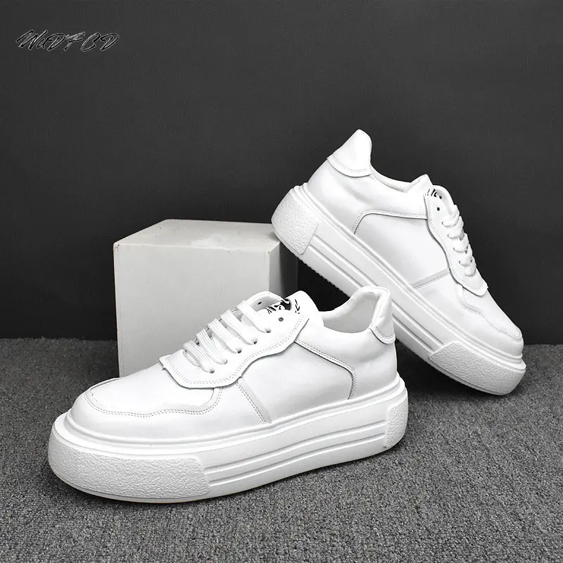 Sneakers Casual Men Soft Sole Board Shoes Fashion Microfiber Leather Breathable Height Increased Flat Platform Running Shoes