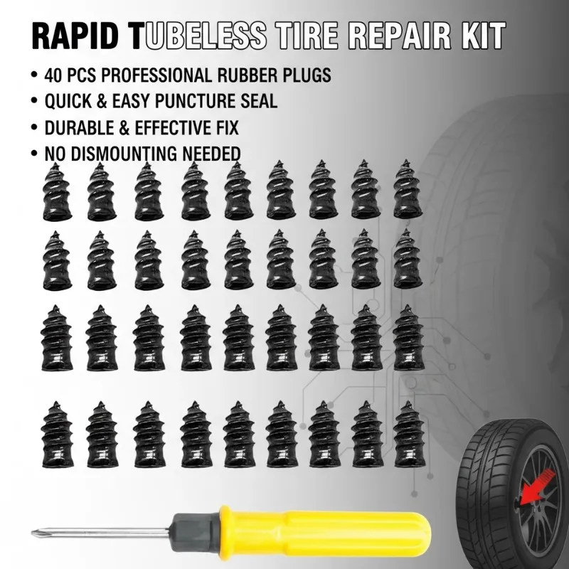 

Vacuum Tire Repair Nail Kit, Rubber Self-service Tire Repair Screw for Car Motorcycle Puncture Fix Universal Repair Set