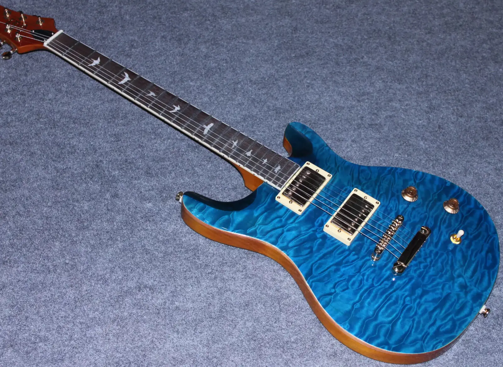 Guitar Quilted Maple Top Big Blue Flower Handmade Headwear