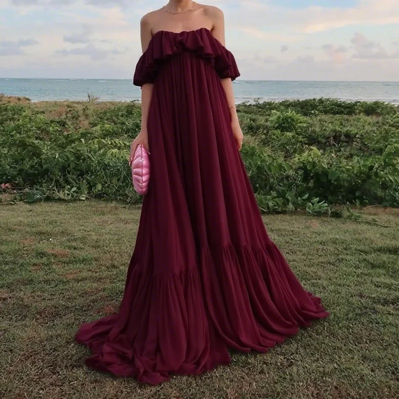 Customized Off Shoulder Prom Dress Ruffle Elegant Dress Beach Party Gown Dress Summer Dress