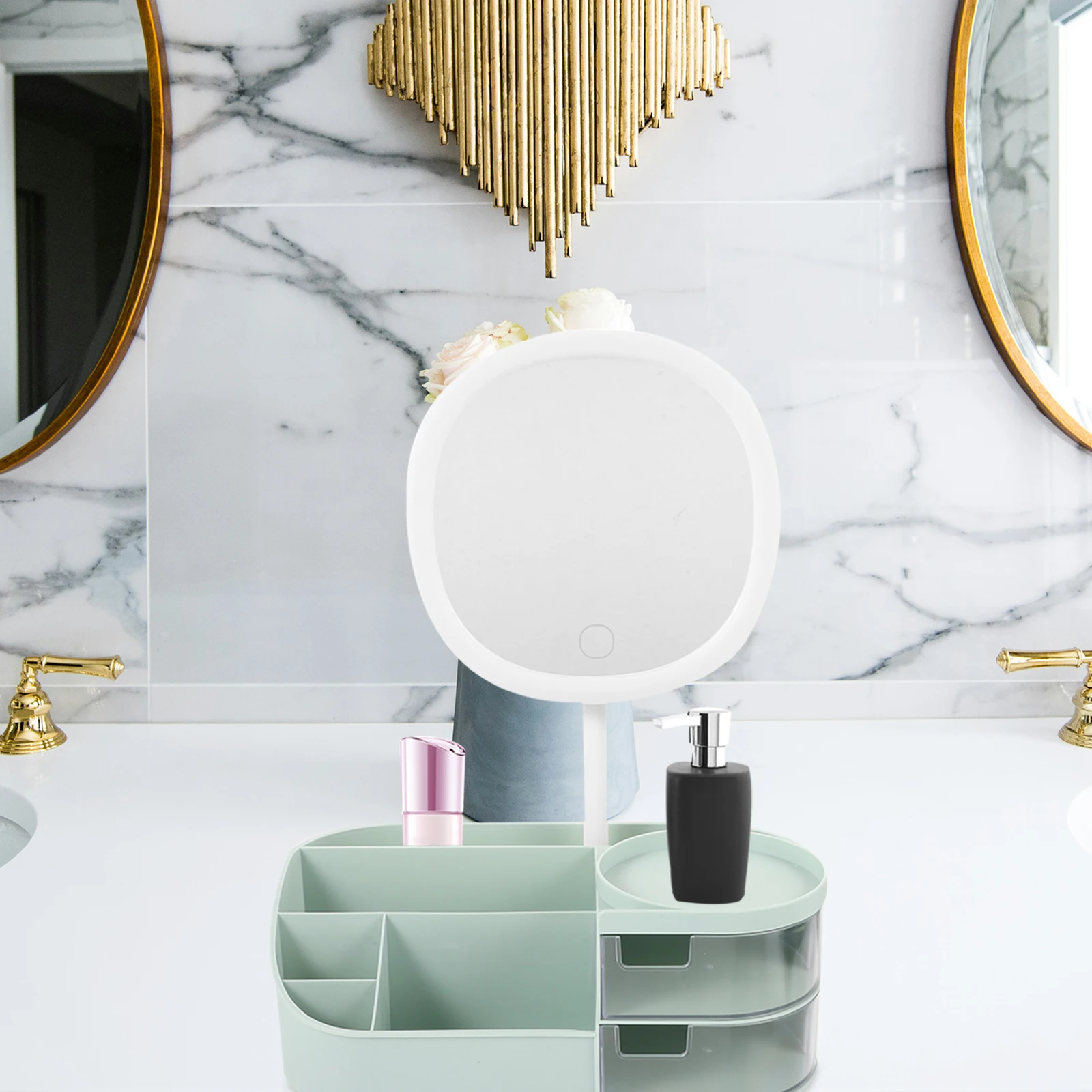 

Storage Box Vanity Table Makeup Organizer Mirror Desk Accessories Holder Brush Pouch Lipstick Container