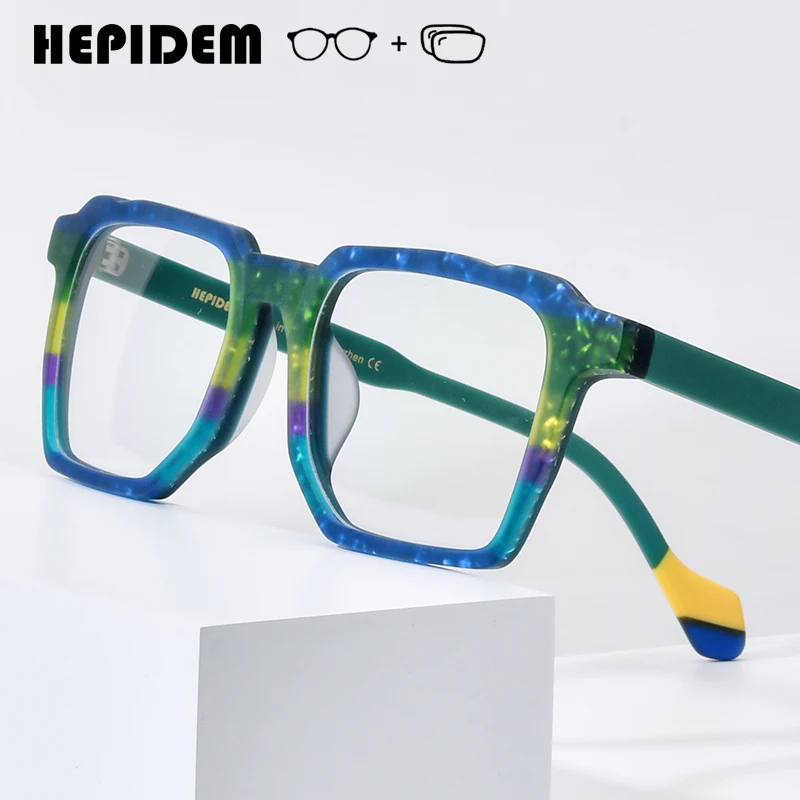 HEPIDEM Progressive Prescription Eyeglasses Anti Blue Photochromic Myopia Optical Lens Eyewear Women Acetate Men Square Glasses