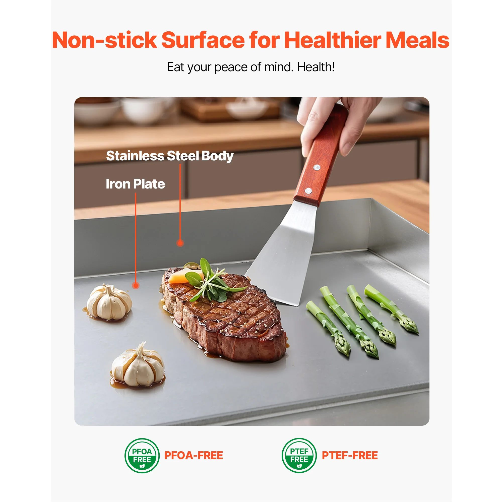 Succe Buy Commercial Griddle 122-570°F Adjus Temp Control Stainless Steel Countertop Flat Top Grill for Steak Pancake