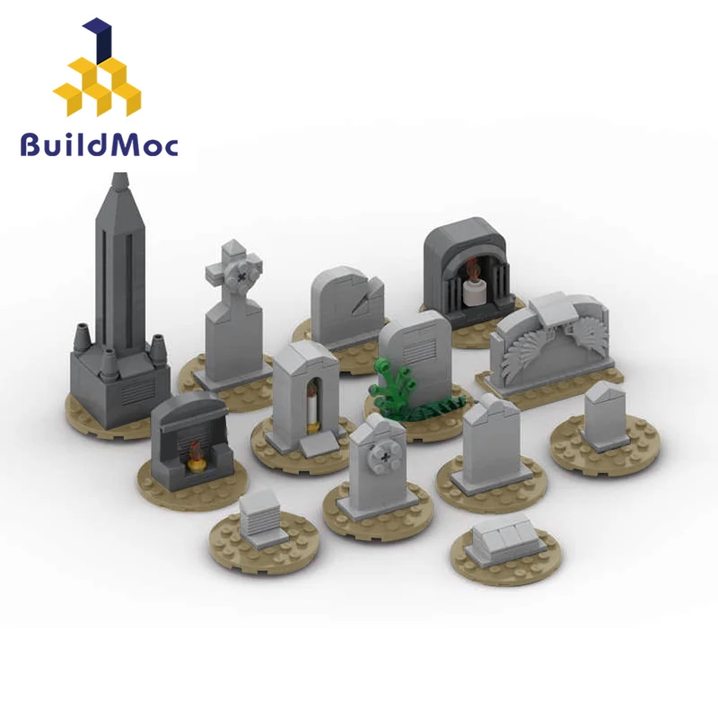 

Mini Tombstones Building Block Set Halloween Spooky Gravestone Brick Model Puzzle Playset Toy DIY Kids Birthdays Gift