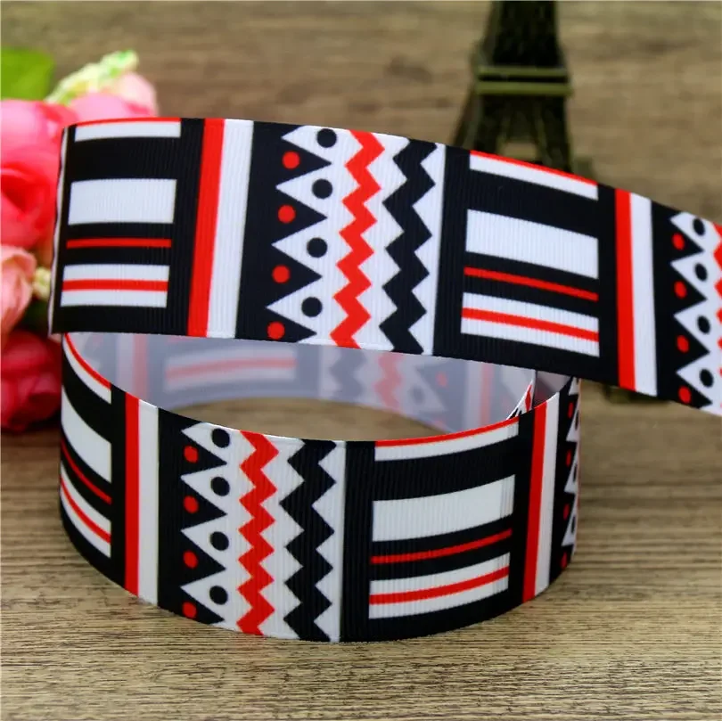 38mm 5yards Rainbow Gradient Tribal Plaid Printed Grosgrain Ribbon Accessories Headwear Decoration Collar DIY Sewing Craft E2226