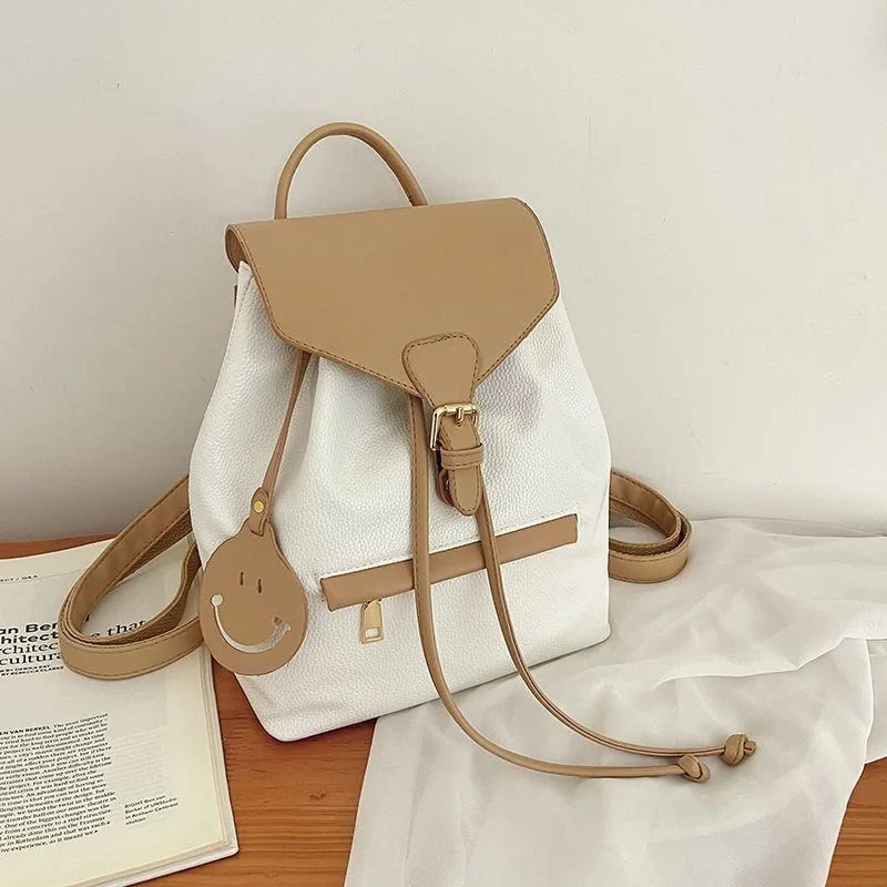 Women Backpack Purse Pu Leather Anti-theft Travel Bag  Contrast Black Korean  Fashion Female Outdoor Shoulder Bag Totes