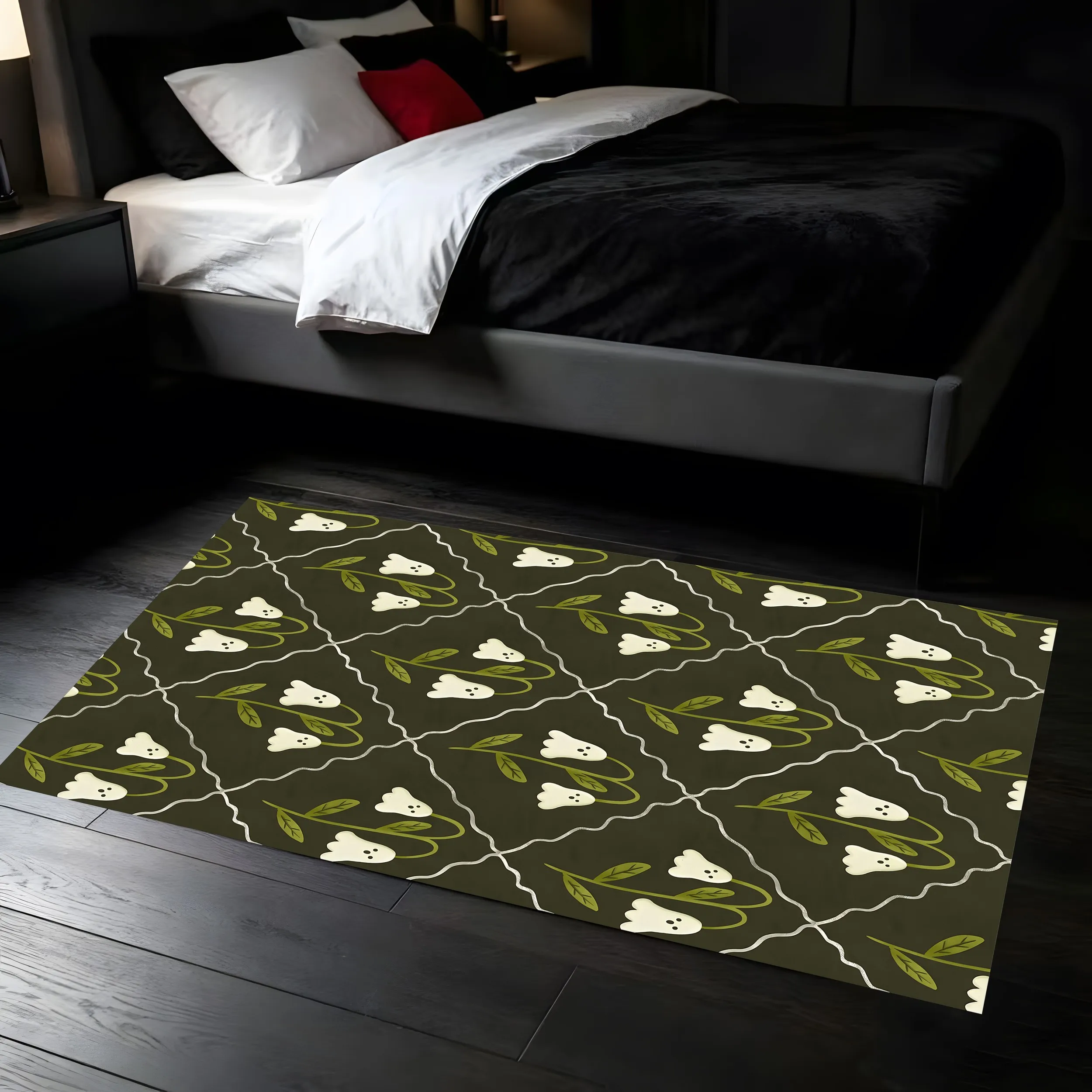 Velvet Diamond-Patterned Ghost Lily Flower Retro Cute Style 2D Carpet, Suitable for Living Room and Bedroom, Creating a Cozy Atmosphere