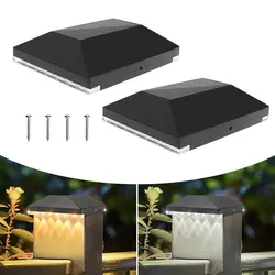 2 Pack Solar Post Cap Lights Outdoor Fence Post Deck Cap Lamp Solar Powered Deck Lights for 3.5x3.5 4x4 Posts in Garden Decor