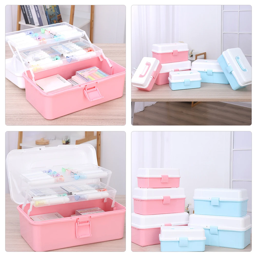 

Stationery Storage Box 3 Layers Pink White 33x195x17cm Portable Craft Tool Supply Organizer Case Large Capacity Multi