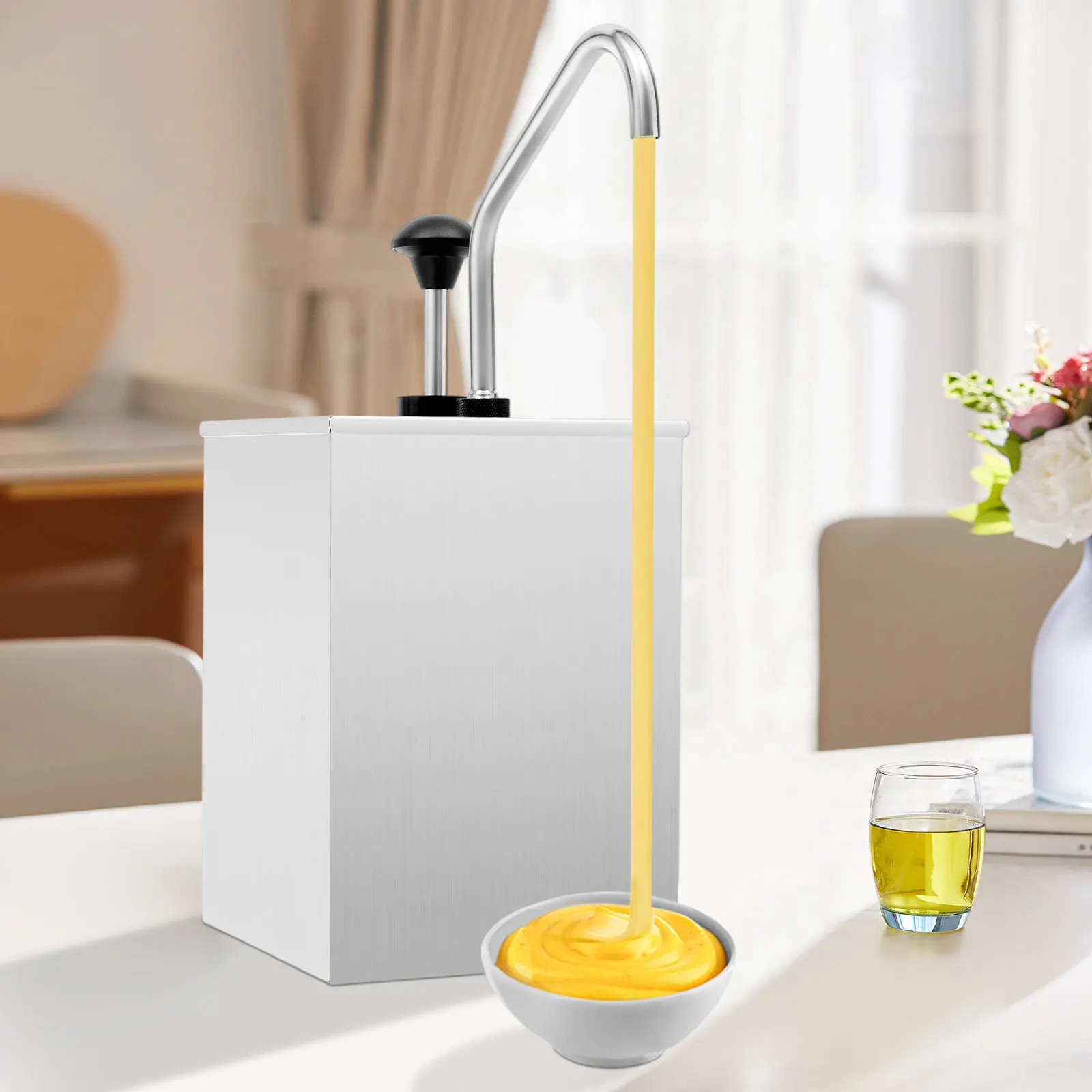 

4.2Qt Stainless Steel Sauce Dispenser Pump Cheese Hot Fudge Caramel Ketchup Salad Dressing Press Pump for Restaurant Buffet Cafe Bakery Beverage Shop Kitchen Equipment