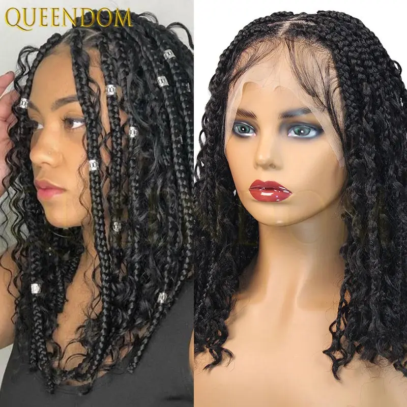 شعر مستعار صناعي بدانتيل أمامي كامل مقاس 12 بوصة للنساء ذوات البشرة السمراء مع شعر أطفال كورنو مضفر بدون عقد شعر مستعار ذو مظهر طبيعي