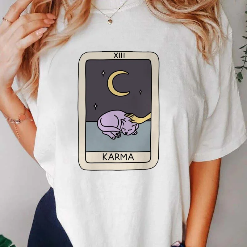 Pattern T-Shirt Tarot Card T-Shirt Top Fashion Women's Short Sleeved Printed Basic T-Shirt Trendy Street 90s Printed Clothing