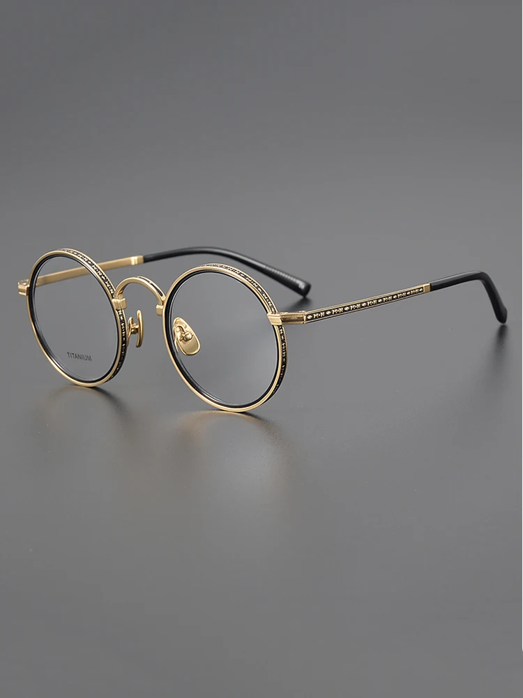 

Vintage Carved Round Glasses Frame Men Myopia Reading Eyewear Titanium High Quality Women Optical Prescription Custom Eyeglasses
