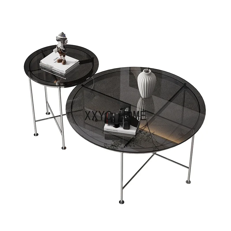 

Nordic Light Luxury round Glass Combined Tea Table Small Apartment Modern Minimalist Living Room Minimalist Side Table