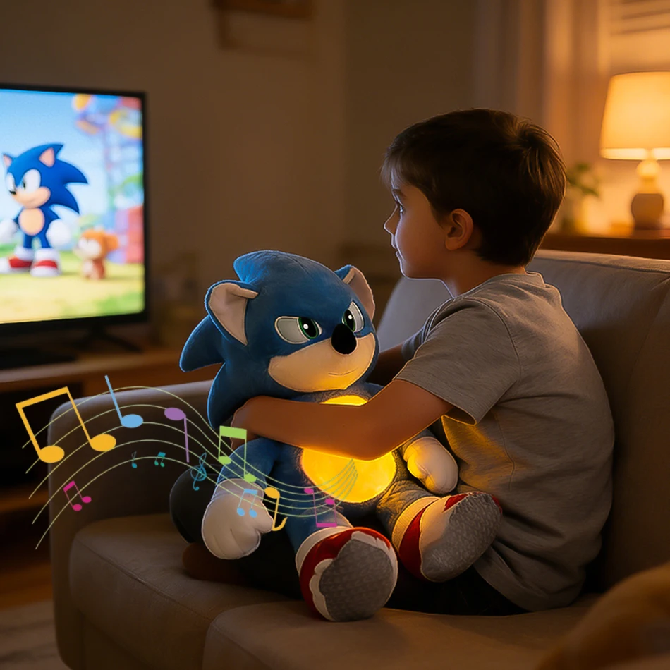 

SONIC Plush 45cm Plush Doll Breath Child Peluche Soothes Toy Anime Baby Music Light Sleep Toys Kids Holiday Gifts