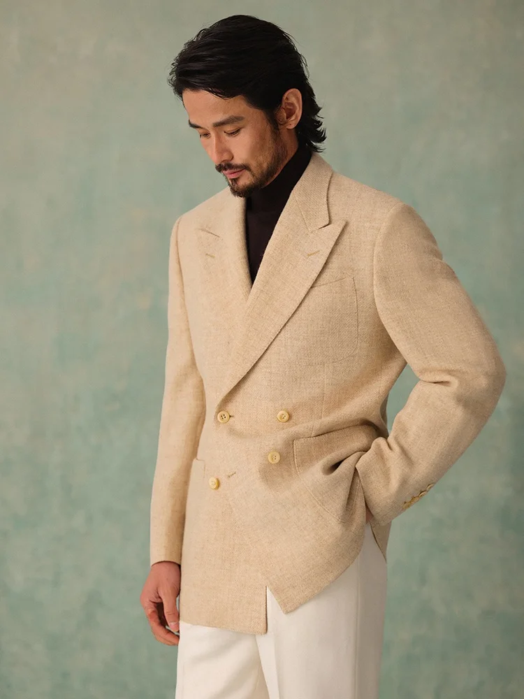 

Cultum Thickened 430g 100 Wool Double Row Four Buttons Men's Notch Lapel Suit Jacket Business Casual Winter Outerwear