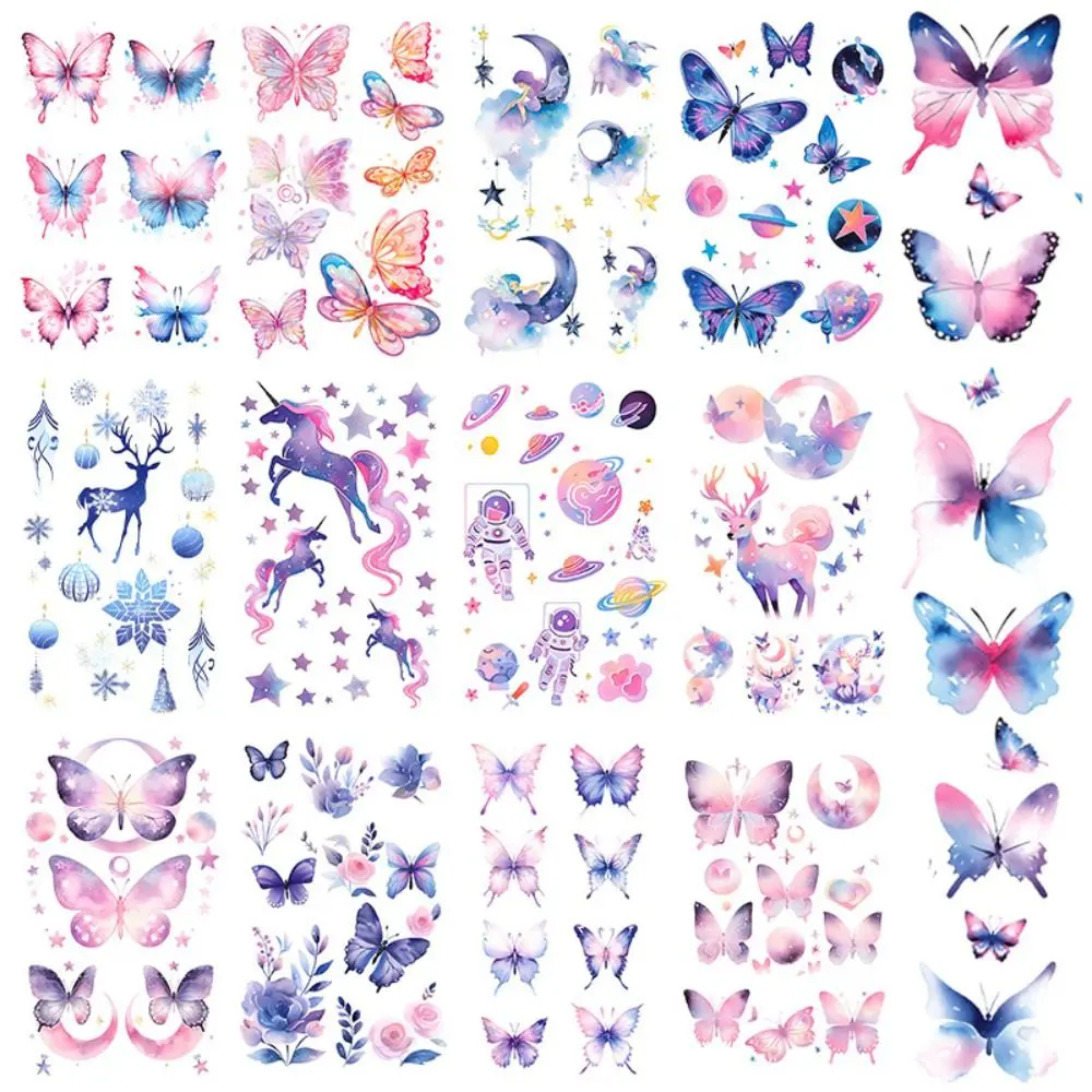 Disposable Glitter Butterfly Tattoo Sticker Waterproof Long-Lasting Children's Arm Sticker Cartoon Shiny Fake Tattoos Female