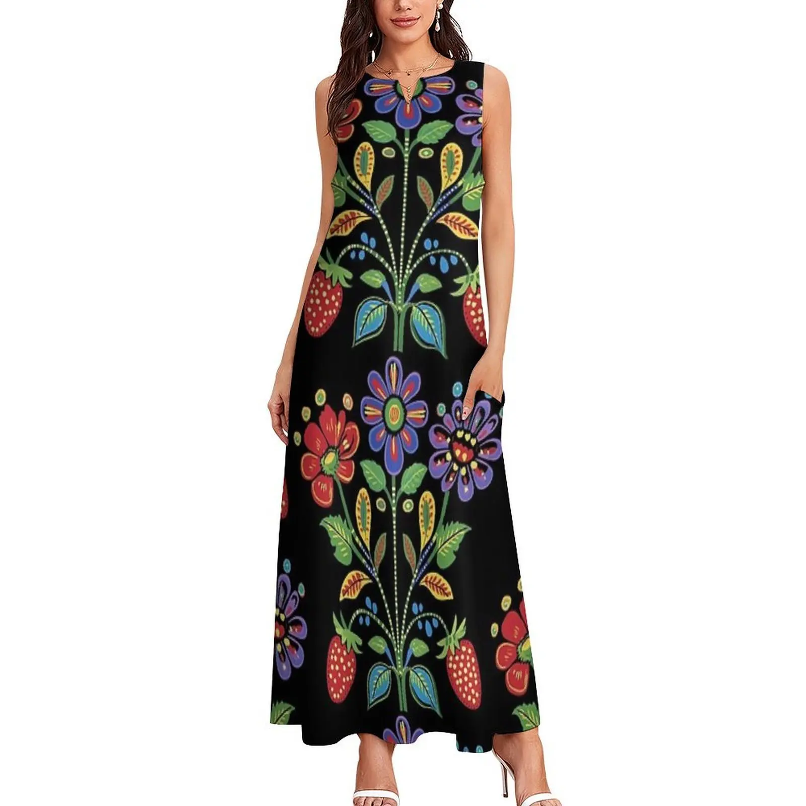 Anishinaabe الأزهار مع زهور Ojibwa فستان طويل فستان صيفي نسائي 2025 فستان حفلة سهرة أنيق فاخر المشاهير #2