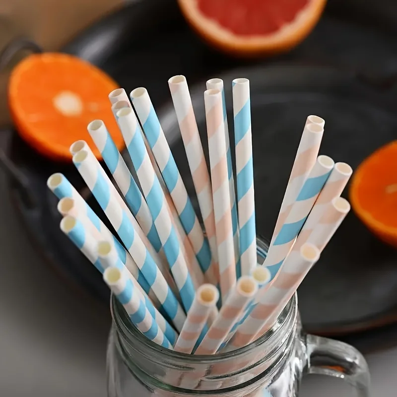 

Paper Straws 6*197mm Pink Blue 100Pcs Paper Drinking Straws For Wedding Party Restaurant Juice Coffee Cold Drinks Dessert