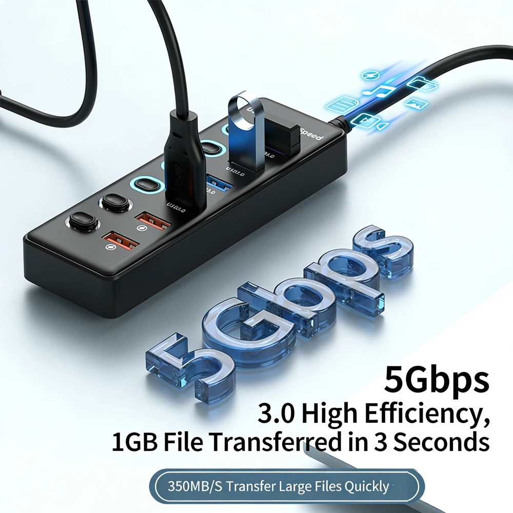 KEBIDUMEI USB3.0 Type-C Hub 7-Port Splitter Switch 5Gbps High Speed USB Hub Adapter for Macbook Phone Tablets Keyboard Mouse