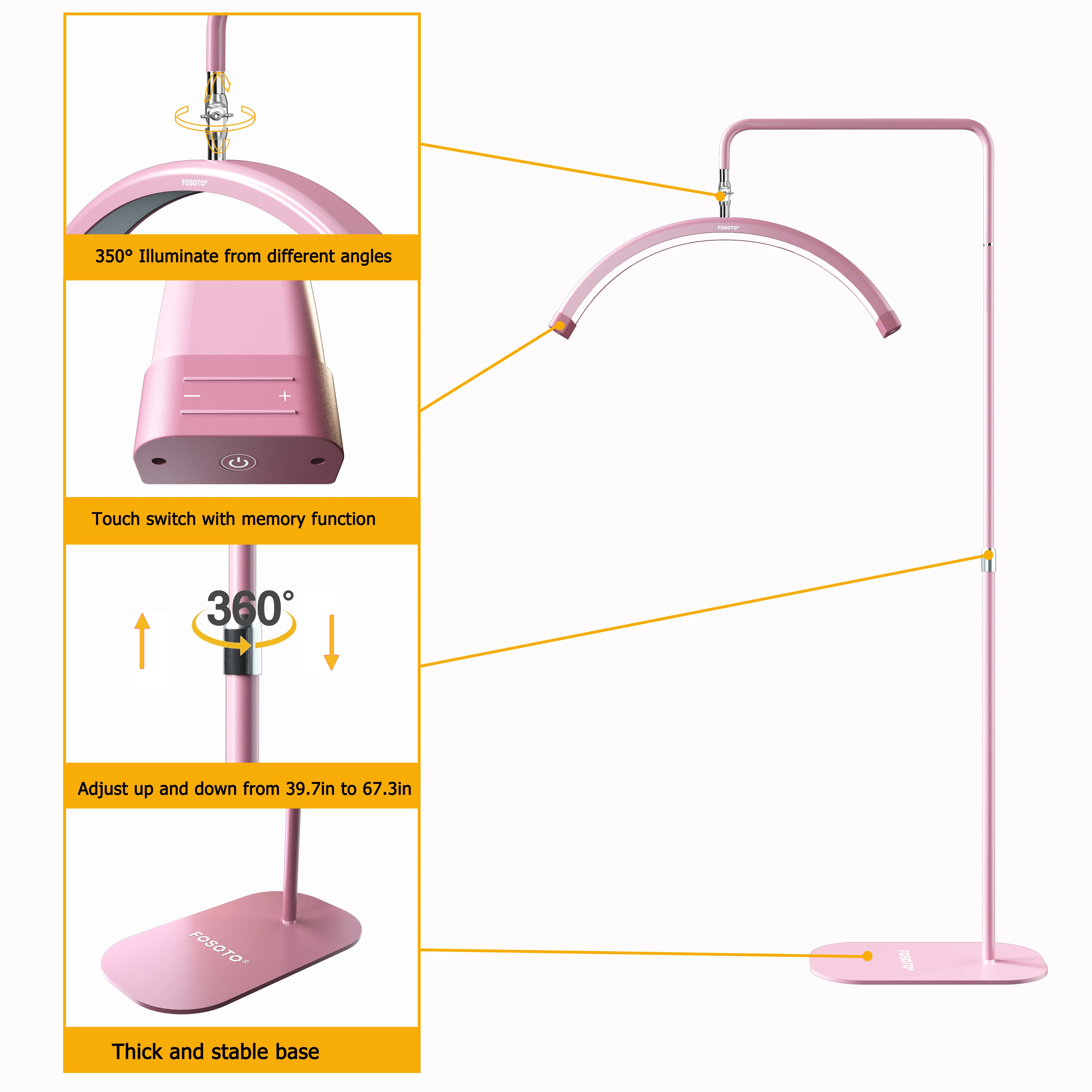 Fosoto FT-Y8 다기능 속눈썹 조명, 반달 모양 조명, LED 비디오 조명, 바닥 삼각대 포함, 문신 미용실 속눈썹